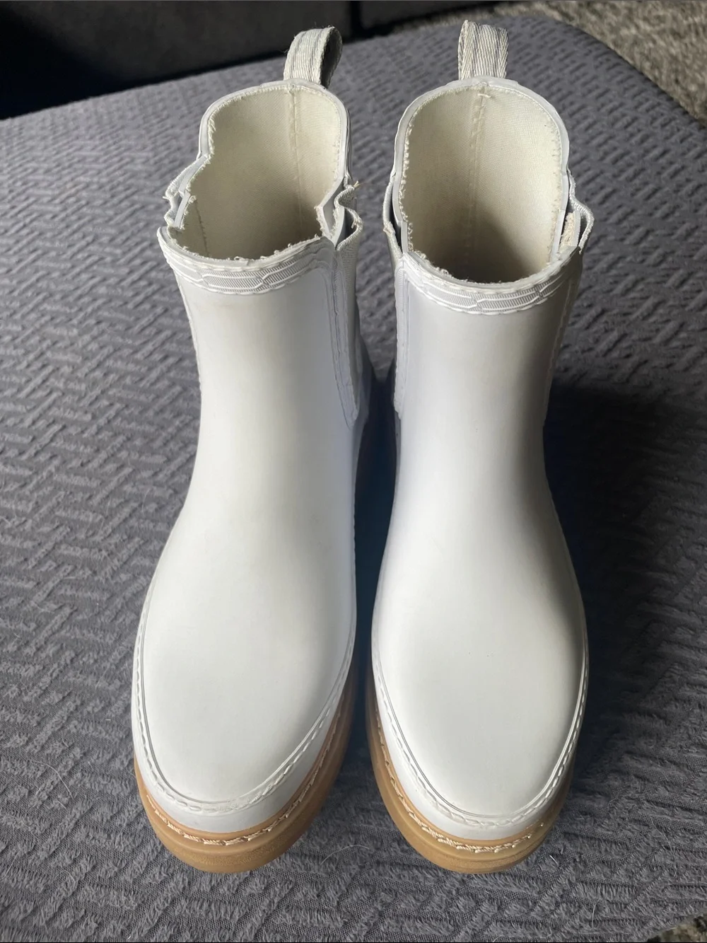 Hunter White Chelsea Rain Boots with Tan Lug Sole